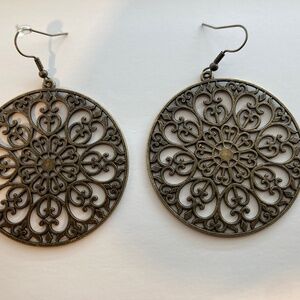 Dark Brass Round “Bohemian” Earrings (~1.75” D)